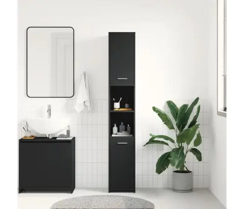 Vonios Kambario Spintelė, Juoda, 30X30X183,5cm Mediena