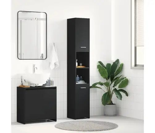 Vonios Kambario Spintelė, Juoda, 30X30X183,5cm Mediena