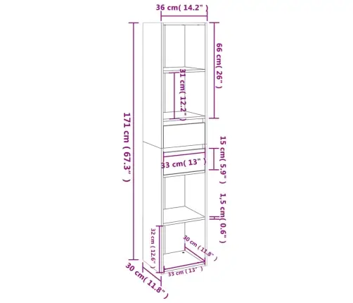 Grāmatu Plaukts, Betona Pelēks, 36X30X171 Cm, Inženierijas Koks Vidaxl
