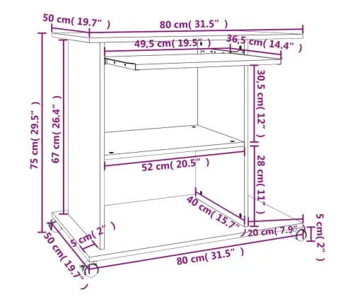 Datorgalds, Melns, 80X50X75 Cm, Inženierijas Koks Vidaxl Datorgalds, Melns, 80X50X75 Cm, Inženierijas Koks Vidaxl