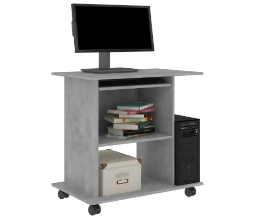 Datorgalds, Betona Pelēks, 80X50X75 Cm, Inženierijas Koks Vidaxl