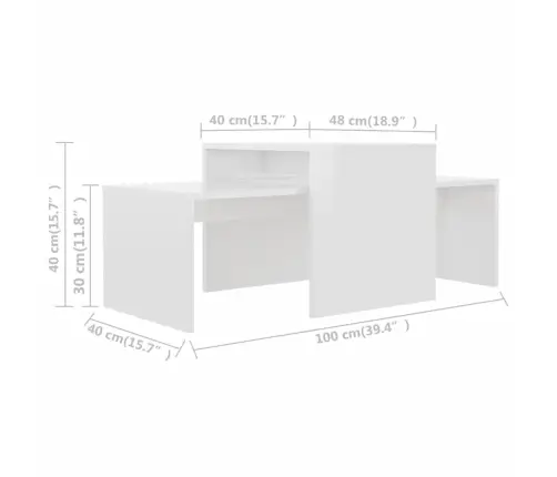 Kafijas Galdiņu Komplekts, Balts, 100X48X40Cm Inženierijas Koks Vidaxl