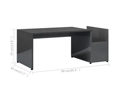 Kohvilaud, Kõrgläikega, Hall, 90 X 45 X 35 Cm Tehispuit