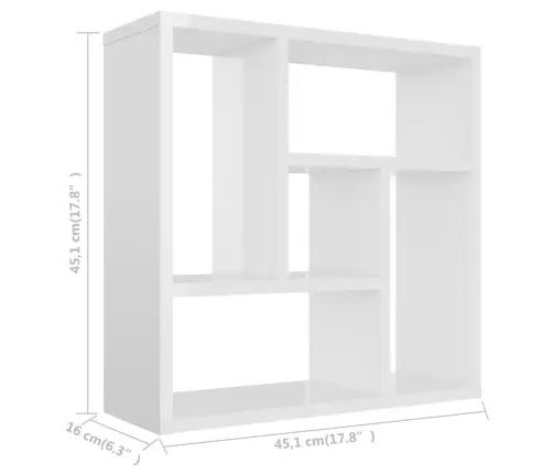 Sienas Plaukts Spīdīgi Balts 45,1X16X45,1 Cm, Inženierijas Koks Vidaxl