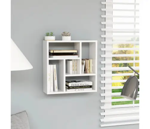 Sienas Plaukts Spīdīgi Balts 45,1X16X45,1 Cm, Inženierijas Koks Vidaxl