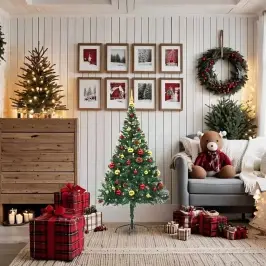 Izgaismota Mākslīgā Ziemassvētku Egle Ar Bumbām, 150 Cm, Zaļa Vidaxl Izgaismota Mākslīgā Ziemassvētku Egle Ar Bumbām, 150 Cm, Zaļa Vidaxl