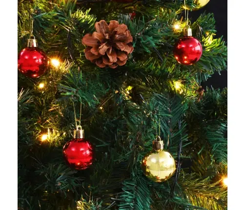 Izgaismota Mākslīgā Ziemassvētku Egle Ar Bumbām, 180 Cm, Zaļa Vidaxl