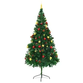 Izgaismota Mākslīgā Ziemassvētku Egle Ar Bumbām, 210 Cm, Zaļa Vidaxl Izgaismota Mākslīgā Ziemassvētku Egle Ar Bumbām, 210 Cm, Zaļa Vidaxl