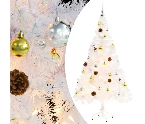 Valgustusega Kunstkuusk, Kuulidega, Valge, 150 Cm