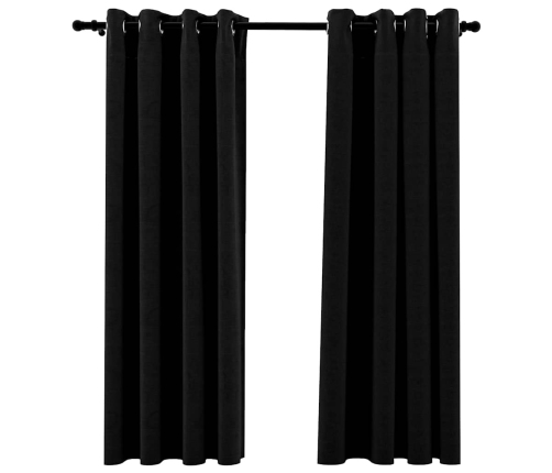 Linase Välimusega Pimendavad Kardinad 2 Tk Must 140 X 175 Cm