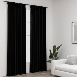 Naktinės Užuolaidos Su Kabliukais, 2Vnt., Juodos, 140X225Cm