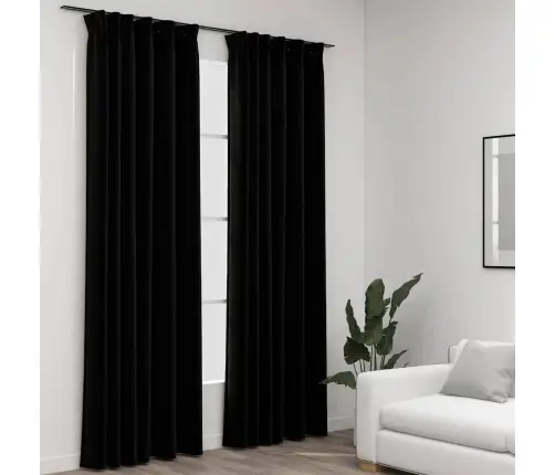 Naktinės Užuolaidos Su Kabliukais, 2Vnt., Juodos, 140X225Cm