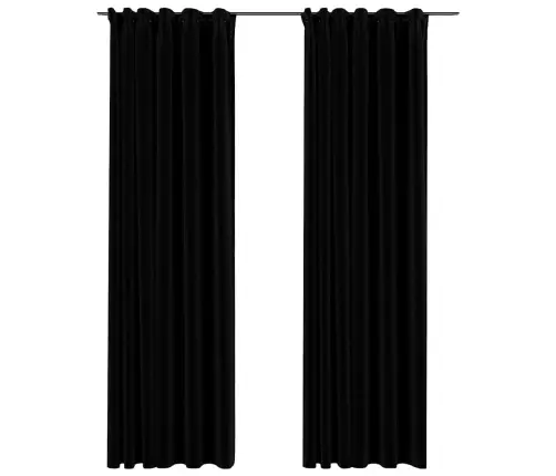 Biezie Aizkari Ar Āķiem, 2 Gab., Melni, Linveida, 140X245 Cm Vidaxl