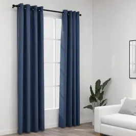 Biezie Aizkari, 2 Gab., 140X225 Cm, Linveida, Zili Vidaxl