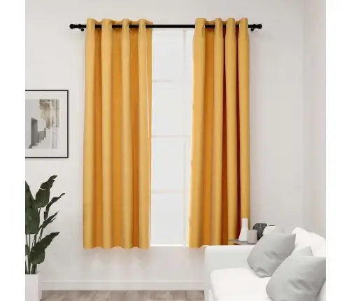 Linase Välimusega Pimendavad Kardinad 2 Tk Kollane 140 X 175 Cm