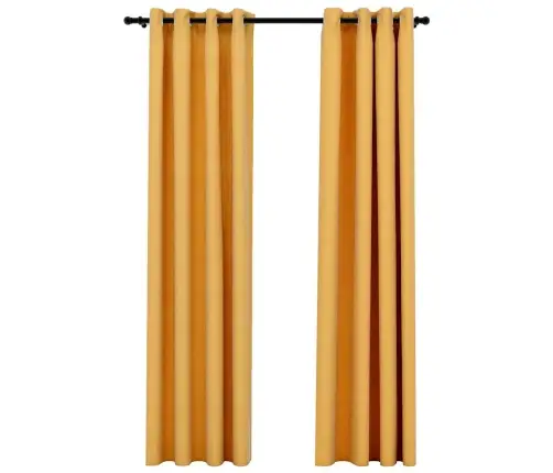 Linase Välimusega Pimendavad Kardinad 2 Tk Kollane 140 X 225 Cm