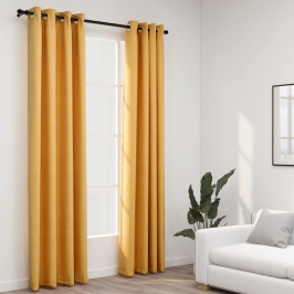 Linase Välimusega Pimendavad Kardinad 2 Tk Kollane 140X245 Cm