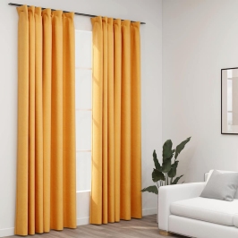 Naktinės Užuolaidos Su Kabliukais, 2Vnt., Geltonos, 140X245Cm