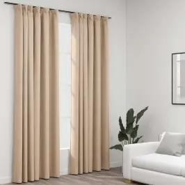 Biezie Aizkari Ar Āķiem, 2 Gab., Bēši, Linveida, 140X225 Cm Vidaxl