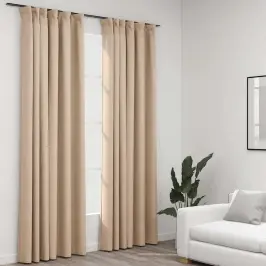 Naktinės Užuolaidos Su Kabliukais, 2Vnt., Smėlio, 140X245Cm