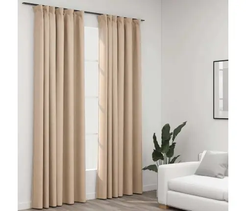 Biezie Aizkari Ar Āķiem, 2 Gab., Bēši, Linveida, 140X245 Cm Vidaxl