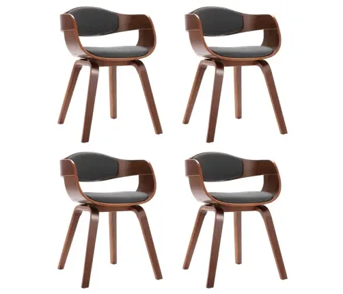 Virtuves Krēsli, 4 Gab., Liekts Koks Un Pelēks Audums Vidaxl