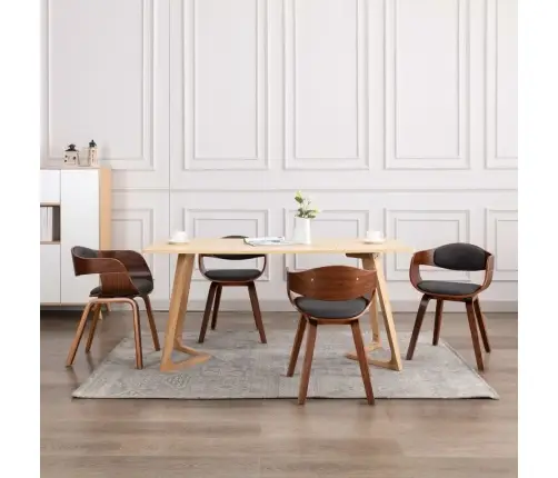 Virtuves Krēsli, 4 Gab., Liekts Koks Un Pelēks Audums Vidaxl