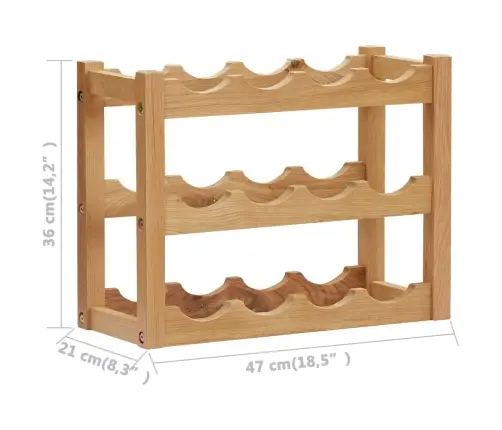 Vīna Pudeļu Plaukts 12 Pudelēm, 47X21X36 Cm, Ozola Masīvkoks Vidaxl