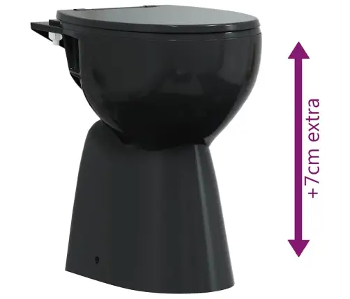 Tualete Bez Apmales, 7 Cm Papildu Augstums, Klusa Aizvēršana, Melna Keramika Vidaxl