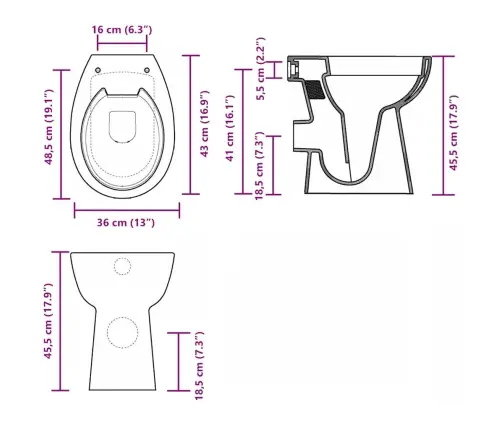 Tualete Bez Apmales, 7 Cm Papildu Augstums, Klusa Aizvēršana, Melna Keramika Vidaxl