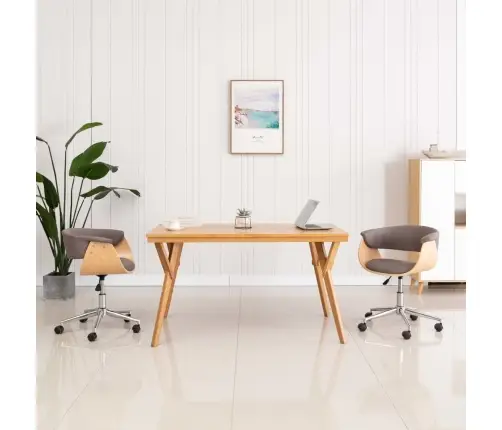 Pöörlev Kontoritool, Pruunikashall, Painutatud Puit Ja Kangas