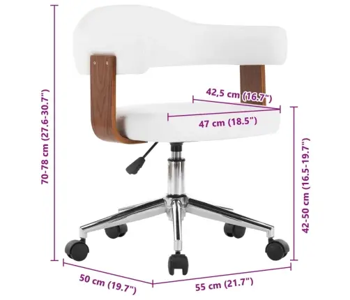 Pasukama Biuro Kėdė, Balta, Išlenkta Mediena Ir Dirbtinė Oda