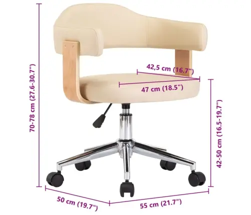 Biroja Krēsls, Grozāms, Liekts Koks, Krēmkrāsas Mākslīgā Āda Vidaxl