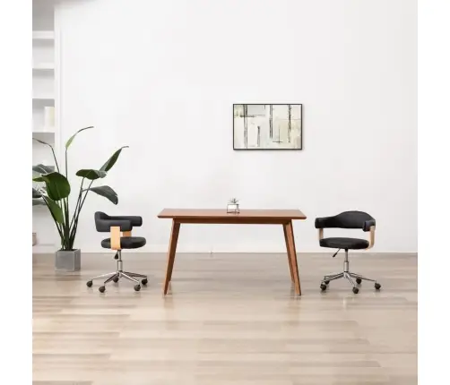 Biroja Krēsls, Grozāms, Liekts Koks, Melna Mākslīgā Āda Vidaxl