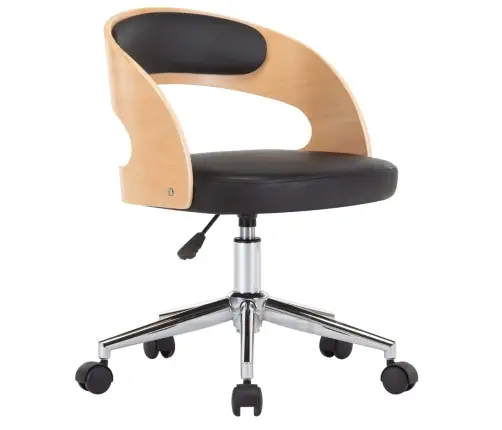 Biroja Krēsls, Grozāms, Liekts Koks, Melna Mākslīgā Āda Vidaxl