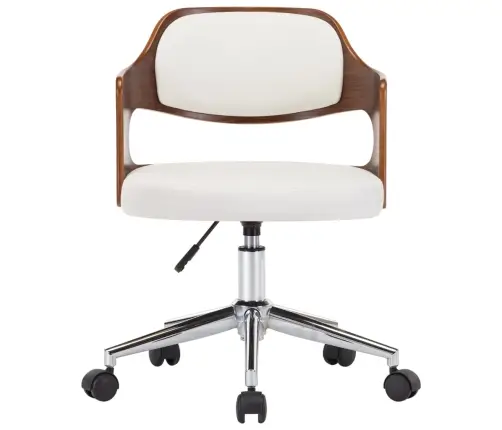 Biroja Krēsls, Grozāms, Liekts Koks, Balta Mākslīgā Āda Vidaxl