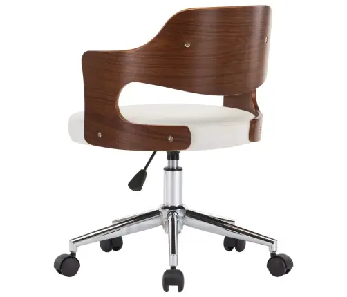 Biroja Krēsls, Grozāms, Liekts Koks, Balta Mākslīgā Āda Vidaxl