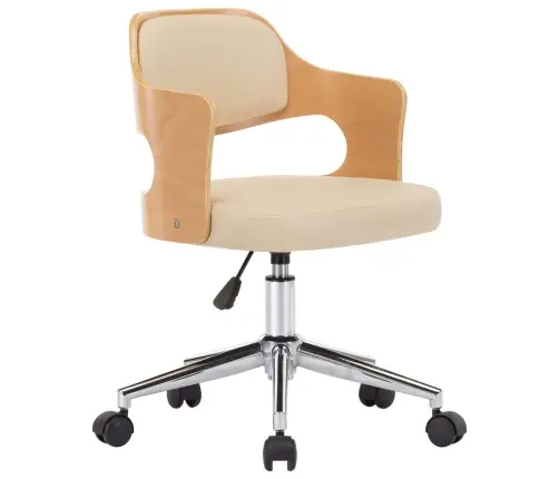 Pöörlev Kontoritool, Kreemjas Painutatud Puit Ja Kunstnahk