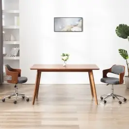 Biroja Krēsls, Grozāms, Liekts Koks, Pelēks Audums Vidaxl