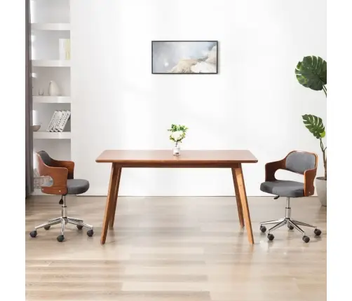 Biroja Krēsls, Grozāms, Liekts Koks, Pelēks Audums Vidaxl