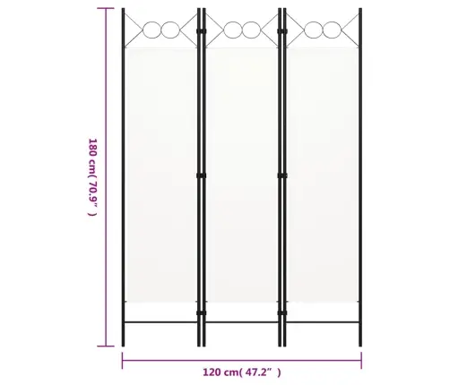 3-Paneļu Istabas Aizslietnis, Balts, 120X180 Cm Vidaxl