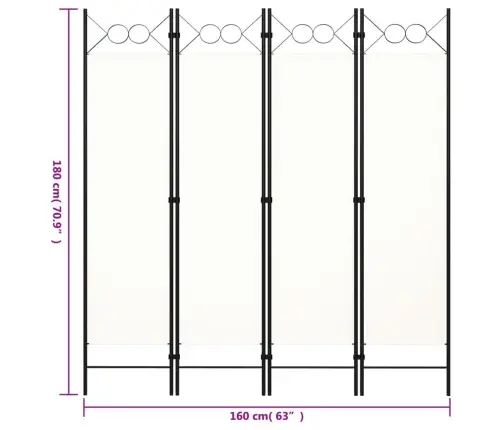 4-Paneļu Istabas Aizslietnis, Balts, 160X180 Cm Vidaxl