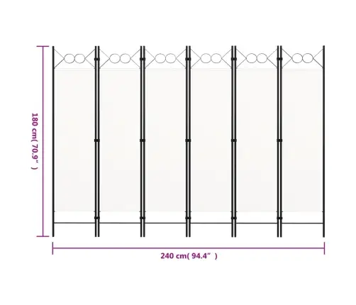 6-Paneļu Istabas Aizslietnis, Balts, 240X180 Cm Vidaxl