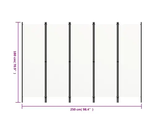 5-Paneļu Istabas Aizslietnis, Balts, 250X180 Cm Vidaxl