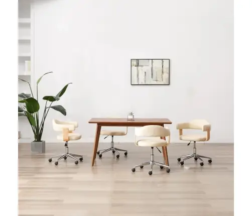 Pasukamos Valgomojo Kėdės, 4Vnt., Kreminės, Dirbtinė Oda