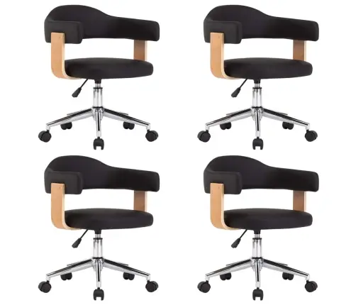 Valgomojo Kėdės, 4Vnt., Juodos, Dirbtinė Oda, Pasukamos