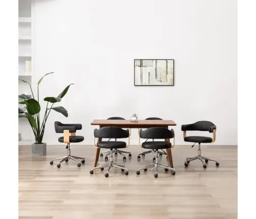 Grozāmi Virtuves Krēsli, 6 Gab., Melna Mākslīgā Āda Vidaxl