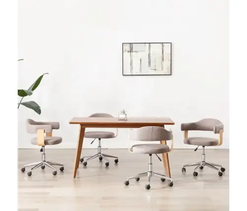 Grozāmi Virtuves Krēsli, 4 Gab., Liekts Koks, Pelēkbrūns Audums Vidaxl