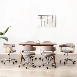 Grozāmi Virtuves Krēsli, 6 Gab., Liekts Koks, Pelēkbrūns Audums  Vidaxl