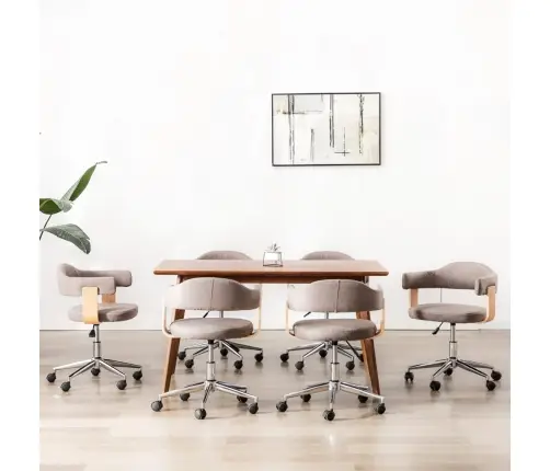 Grozāmi Virtuves Krēsli, 6 Gab., Liekts Koks, Pelēkbrūns Audums  Vidaxl